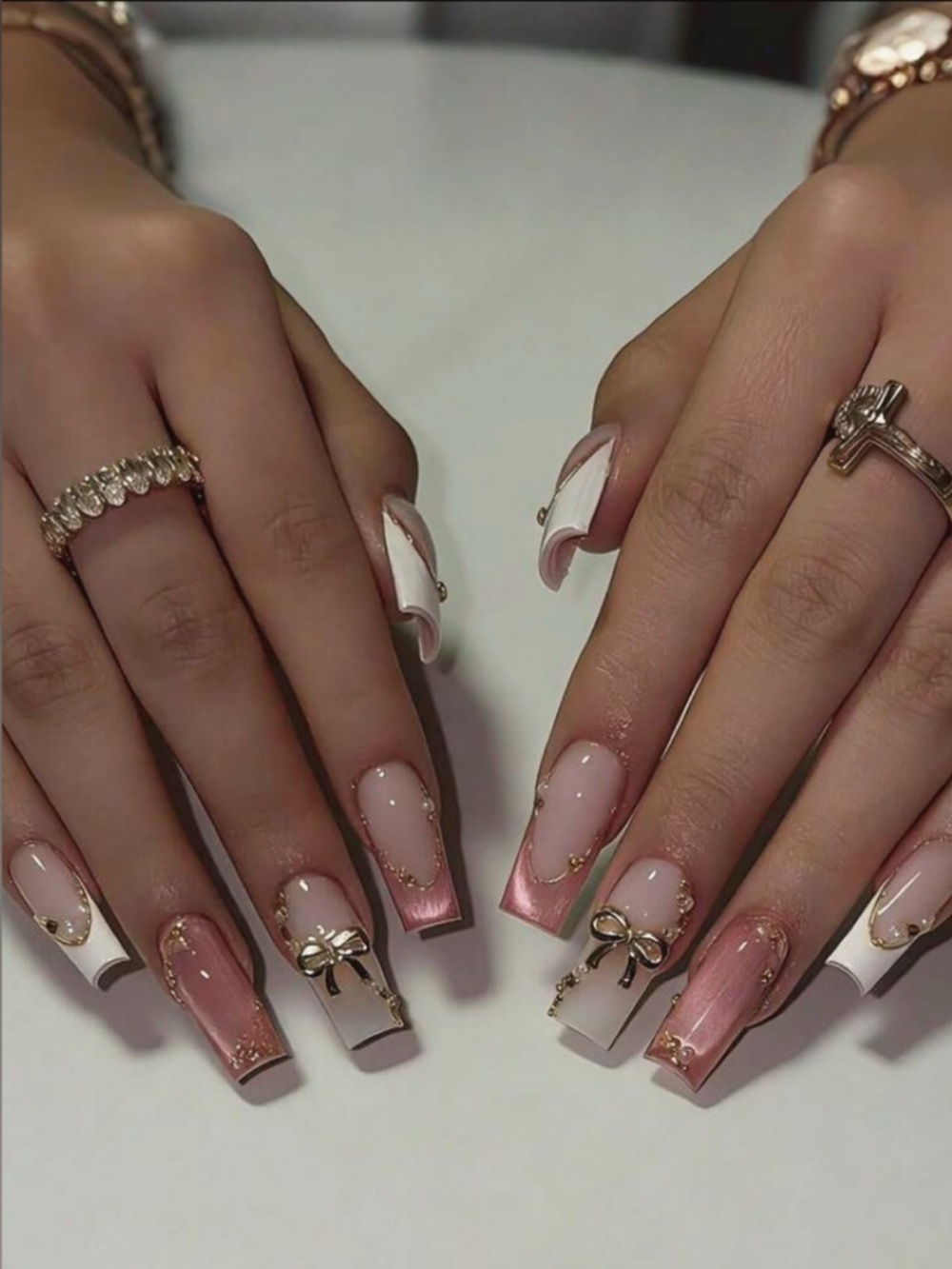 Rose Gold French Manicure Long Square 💅⭐️ 24 Piece PressOn Nailset